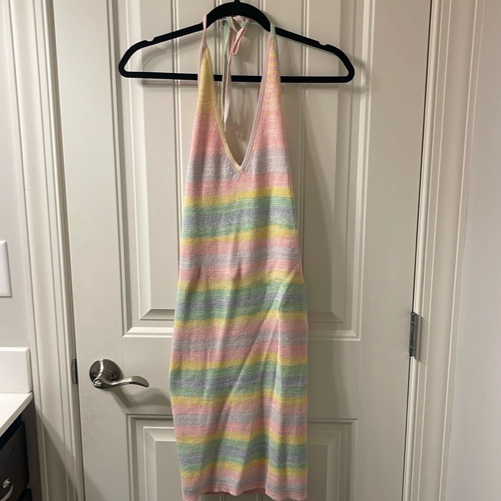 Knit halter rainbow colored dress. Very comfortable